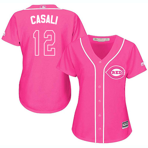 Reds #12 Curt Casali Pink Fashion Women's Stitched MLB Jersey